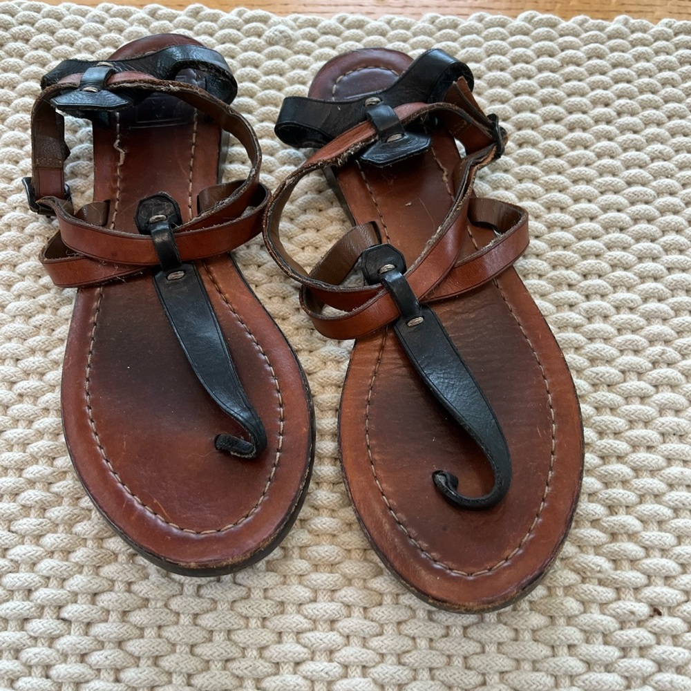 Brown and Black Leather Sandals